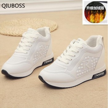 QIUBOSS 2018 Platform Wedges Womens Sneakers Spring  High Quality Mesh Breathable Increased womens shoes Casual Shoes Q130
