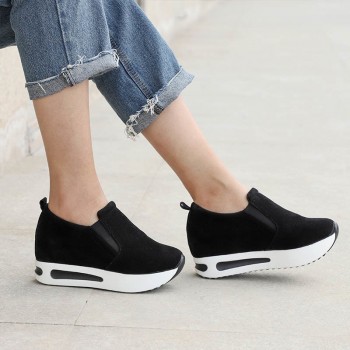 KHTAA Women Vulcanized Shoes Casual Wedge Platform Elastic Band Spring Autumn Increasing Shoes Ladies Sneakers Female Drop Shop