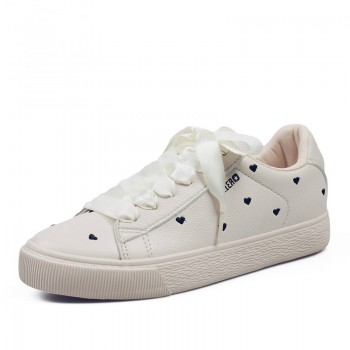 Women Casual Shoes with Heart Shape 2018 New Female Leather Sneakers Riband Lace Waterproof Girls Summer Shoes Solid Color 35-40