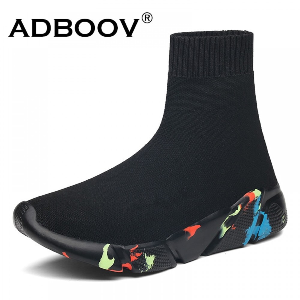 ADBOOV High Top Men Women Sneakers Knit Vamp Breathable Dad Shoes Ankle Sock Boots Woman Black Sapato Feminino