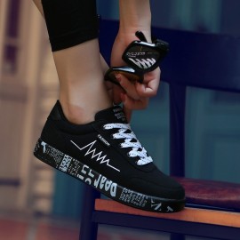 New 2018 Spring Women Shoes Black Sneakers Female Lace-up Women Casual Shoes Breathable Walking Canvas Shoes Women Graffiti Flat
