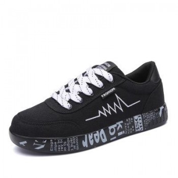 New 2018 Spring Women Shoes Black Sneakers Female Lace-up Women Casual Shoes Breathable Walking Canvas Shoes Women Graffiti Flat