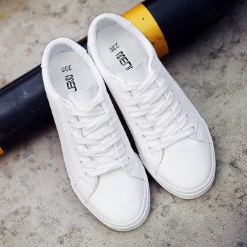 2016 New Spring and Summer With White Shoes Women Flat Leather Canvas Shoes Female White Board Shoes Casual Shoes Female
