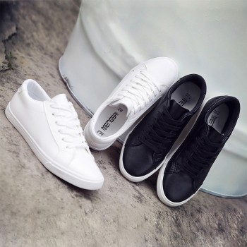 2016 New Spring and Summer With White Shoes Women Flat Leather Canvas Shoes Female White Board Shoes Casual Shoes Female