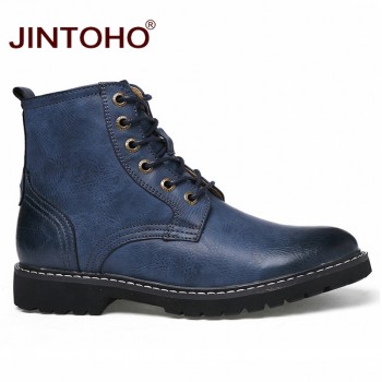 JINTOHO Genuine Leather Winter Shoes Fashion Men Winter Boots Pointed Toe Mid-Calf Boots For Men Male Genuine Leather Boots
