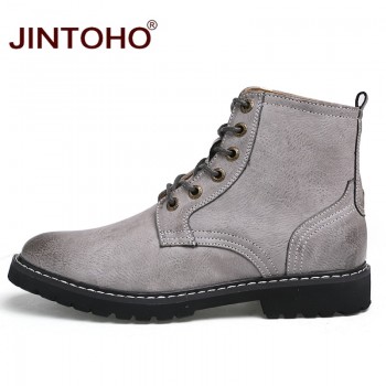 JINTOHO Genuine Leather Winter Shoes Fashion Men Winter Boots Pointed Toe Mid-Calf Boots For Men Male Genuine Leather Boots