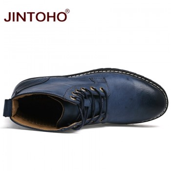 JINTOHO Genuine Leather Winter Shoes Fashion Men Winter Boots Pointed Toe Mid-Calf Boots For Men Male Genuine Leather Boots