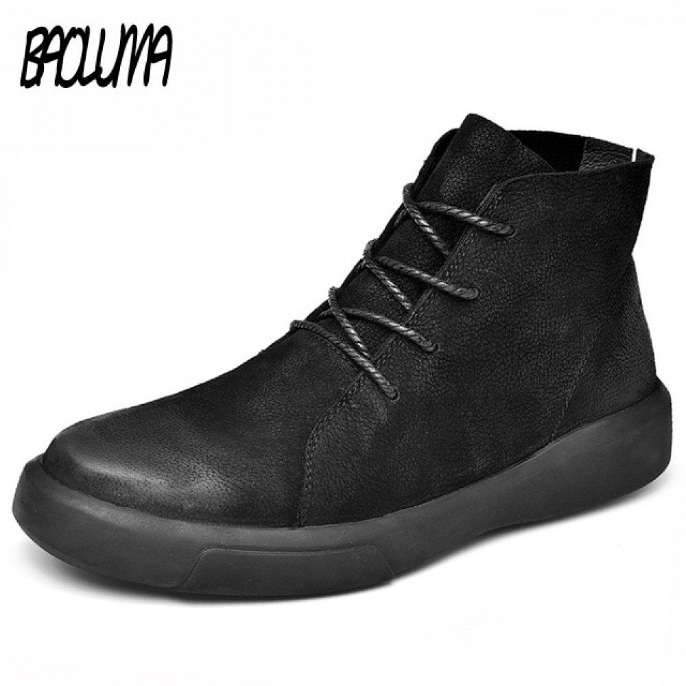 Real Leather Men Male Boots Autumn Winter With Fur Warm Snow Boots Men Winter Boots Work Shoes Men Footwear Rubber Ankle Shoes