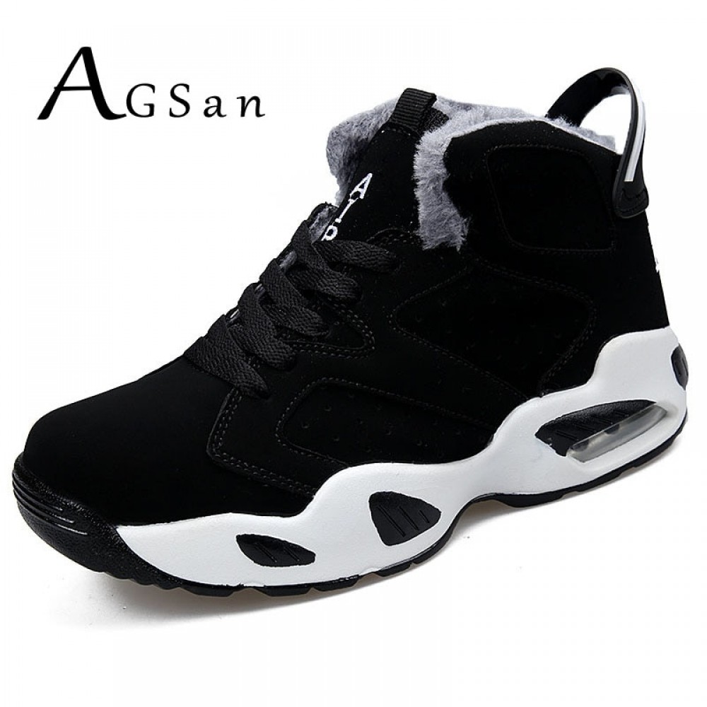 AGSan men boots couple mens winter warm snow boots mens fur plush high top ankle boots sneakers work shoes men botas lace up