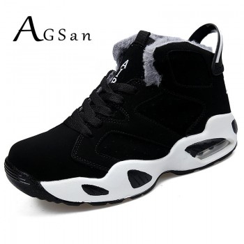 AGSan men boots couple mens winter warm snow boots mens fur plush high top ankle boots sneakers work shoes men botas lace up