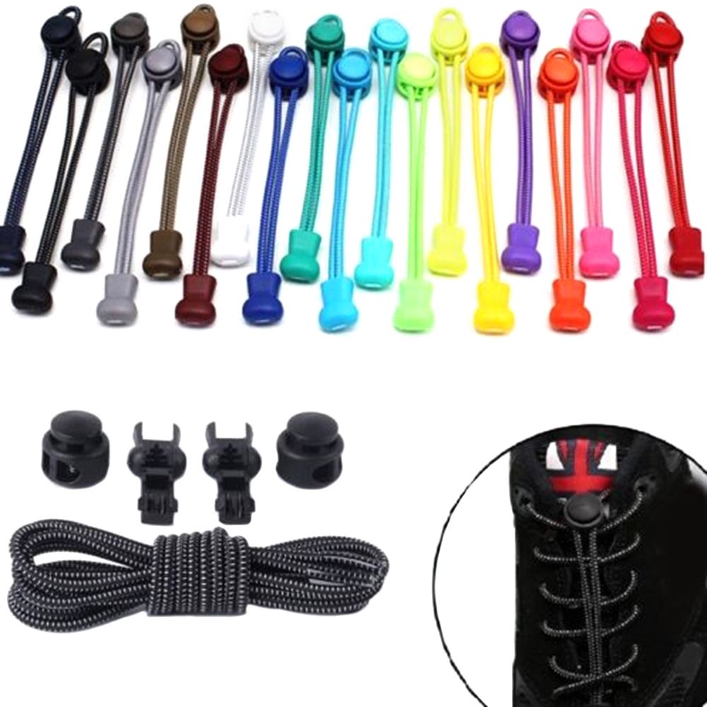 1 Pair Shoelaces Unsiex No Tie Locking Round Shoelaces Elastic Shoelace Sneaks Shoe Laces Fit Strap For Boys And Girls Wholesale