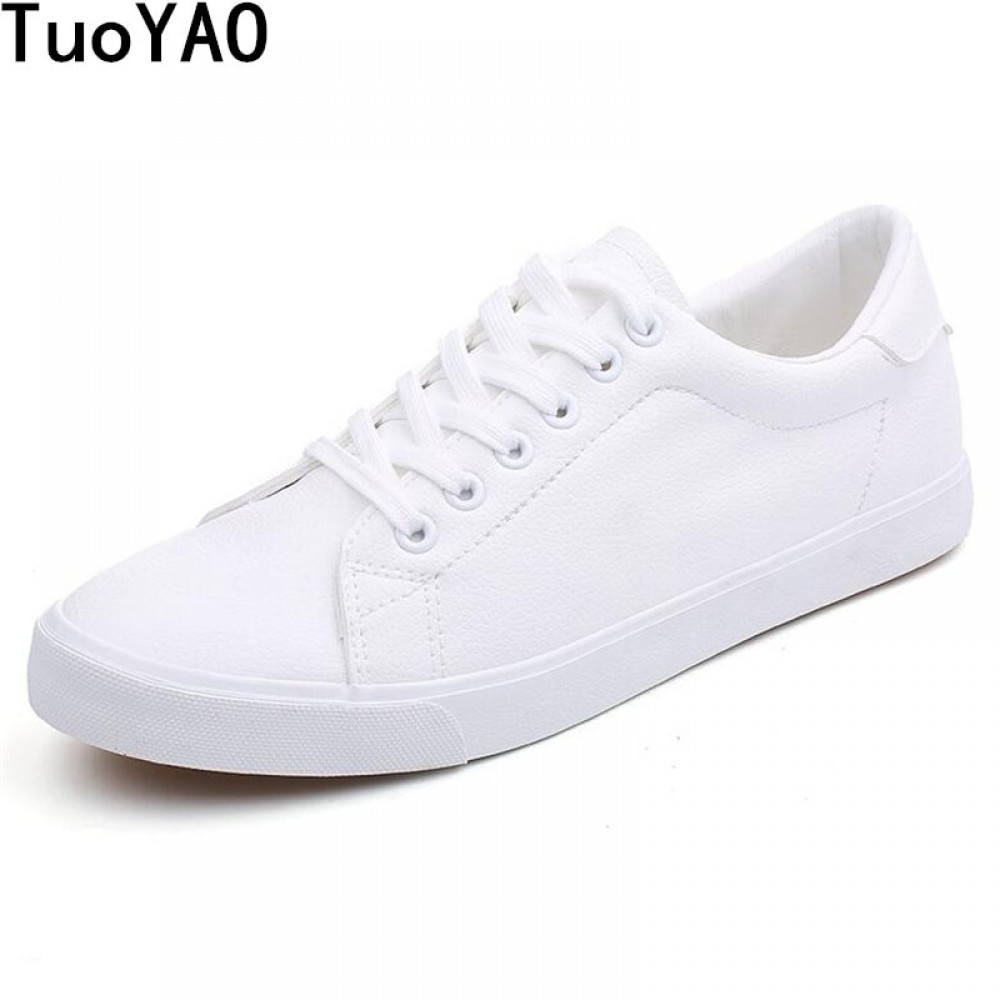 High Quality Mens Shoes Spring Autumn PU Leather Lace-Up White Black Style Light Breathable Fashion Sneakers Vulcanized Shoes