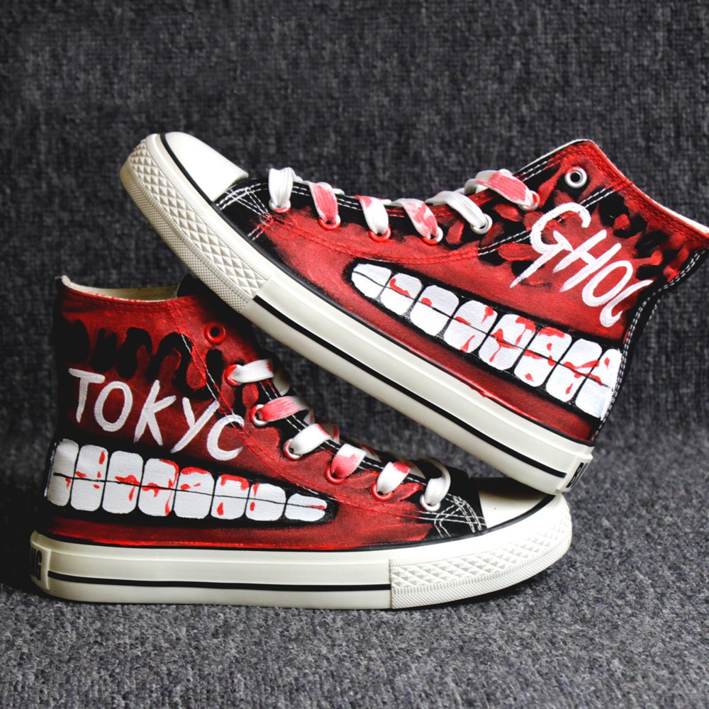 Hip-hop street dance Tokyo Ghoul Graffiti Canvas Shoes Spring Hand Painted Shoes Halloween Breathable Sneakers A51403
