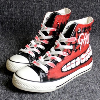 Hip-hop street dance Tokyo Ghoul Graffiti Canvas Shoes Spring Hand Painted Shoes Halloween Breathable Sneakers A51403