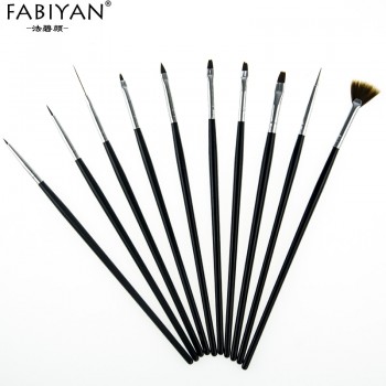 10Pcs Nail Art Brush Liner Dotting Fan Design Acrylic Builder Flat Crystal Painting Drawing Carving Pen UV Gel Manicure Tool Set