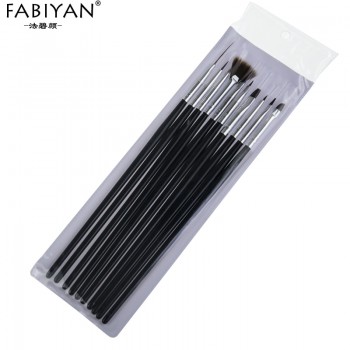 10Pcs Nail Art Brush Liner Dotting Fan Design Acrylic Builder Flat Crystal Painting Drawing Carving Pen UV Gel Manicure Tool Set