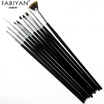 10Pcs Nail Art Brush Liner Dotting Fan Design Acrylic Builder Flat Crystal Painting Drawing Carving Pen UV Gel Manicure Tool Set