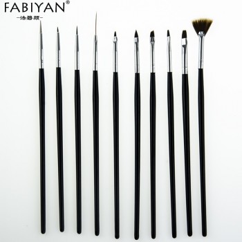 10Pcs Nail Art Brush Liner Dotting Fan Design Acrylic Builder Flat Crystal Painting Drawing Carving Pen UV Gel Manicure Tool Set
