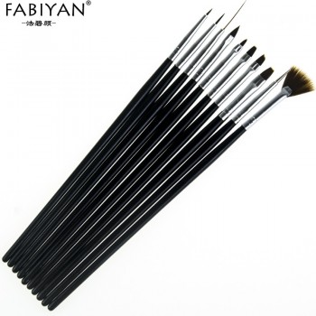 10Pcs Nail Art Brush Liner Dotting Fan Design Acrylic Builder Flat Crystal Painting Drawing Carving Pen UV Gel Manicure Tool Set