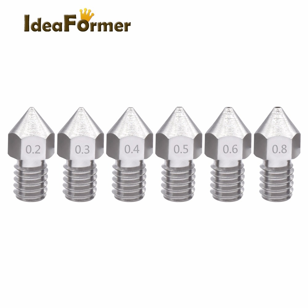 3D Printer MK8 V5 V6 stainless steel M6 Nozzle 0.2/0.3/0.4/0.5/0.6/0.8mm Extruder Print Head For 1.75mm or 3.0mm Fliament