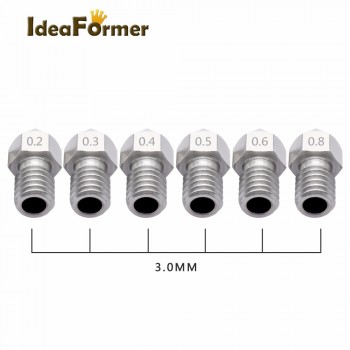 3D Printer MK8 V5 V6 stainless steel M6 Nozzle 0.2/0.3/0.4/0.5/0.6/0.8mm Extruder Print Head For 1.75mm or 3.0mm Fliament