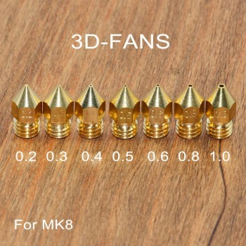 5Pcs 3D Printer Brass Copper Nozzle Mixed Sizes 0.2/0.3/0.4/0.5/0.6/0.8/1.0 Extruder Print Head For 1.75mm / 3.0mm MK8 Makerbot