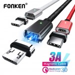 FONKEN Micro USB Magnetic Cable Magnet Quick Charge 3A USB Type C Cables 1m 2m Android Wire Mobile Phone Fast Charging Data Cord