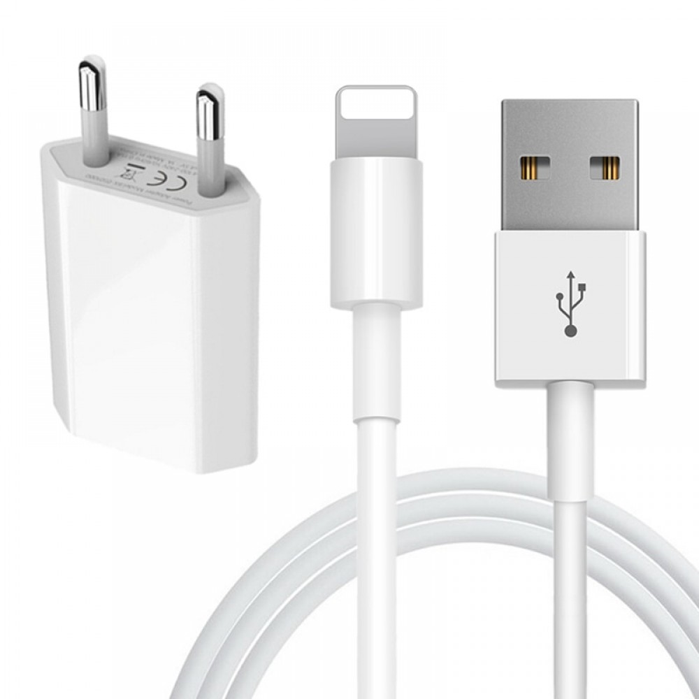 Kit USB Cable + EU Charger For iPhone 5S 5 6S 6 7 8 Plus X XR XS Max SE 1m Length USB Charging Cable EU Plug Travel Wall Charger