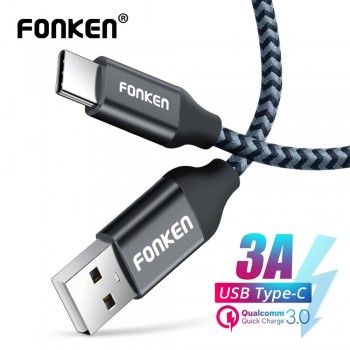 FONKEN USB Type-C Cable Quick Charge Type USB C 2.0 Phone Cable 2m 3m 3A Fast Charging Data Cord for Power Bank Mobile Cables