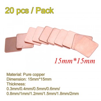 20 pcs 15mmx15mm 0.3mm 0.4mm 0.5mm 0.6mm 0.8mm 1mm Heatsink Copper Shim Thermal Pads for Laptop IC Chipset GPU CPU