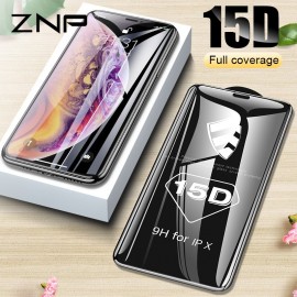ZNP 15D Curved Edge Protective Glass on the For iPhone 7 8 6 6S Plus Tempered Screen Protector For iPhone X XS Max XR Glass Film