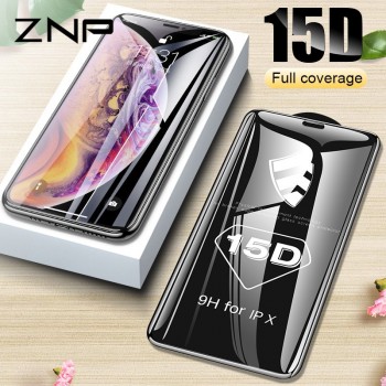 ZNP 15D Curved Edge Protective Glass on the For iPhone 7 8 6 6S Plus Tempered Screen Protector For iPhone X XS Max XR Glass Film