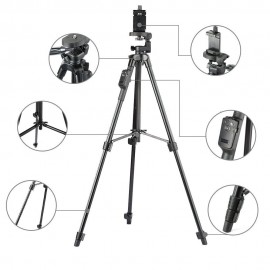 YUNTENG 5208 Aluminum Tripod with 3-Way Head amp; Bluetooth Remote + clip for Camera Phone