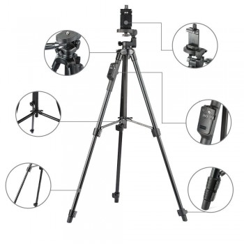 YUNTENG 5208 Aluminum Tripod with 3-Way Head amp; Bluetooth Remote + clip for Camera Phone