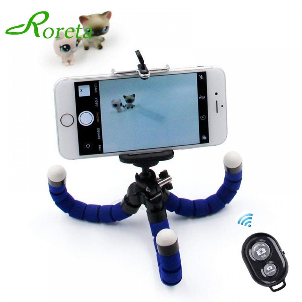 Roreta Flexible Sponge Octopus mini Tripod Wireless Bluetooth Remote Selfie Phone mini Camera Stand Tripod For iPhone X 8 7 6s 5