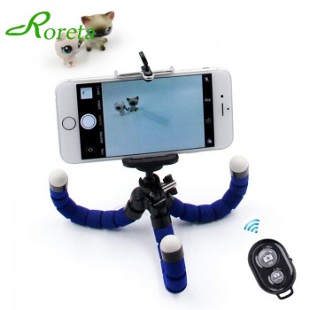Roreta Flexible Sponge Octopus mini Tripod Wireless Bluetooth Remote Selfie Phone mini Camera Stand Tripod For iPhone X 8 7 6s 5