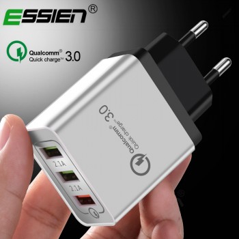 Essien 3 Ports Quick Charger QC 3.0 USB Phone Charger Fast Charger EU/US Plug Mobile Phone Charger for phone for Samsung S8 S9