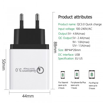 Essien 3 Ports Quick Charger QC 3.0 USB Phone Charger Fast Charger EU/US Plug Mobile Phone Charger for phone for Samsung S8 S9