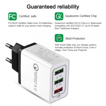 Essien 3 Ports Quick Charger QC 3.0 USB Phone Charger Fast Charger EU/US Plug Mobile Phone Charger for phone for Samsung S8 S9