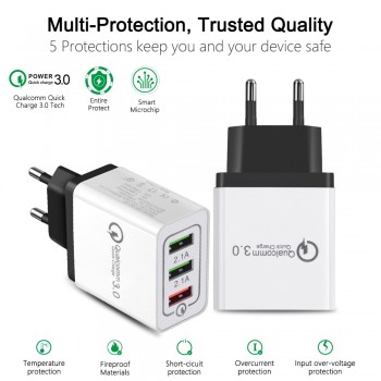 Essien 3 Ports Quick Charger QC 3.0 USB Phone Charger Fast Charger EU/US Plug Mobile Phone Charger for phone for Samsung S8 S9