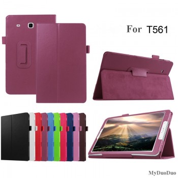 Litchi Pattern Tablet Case For Samsung Galaxy Tab E 9.6 T560 SM-T561 Flip Stand PU Leather Cover Case Protective Shell+Film+Pen