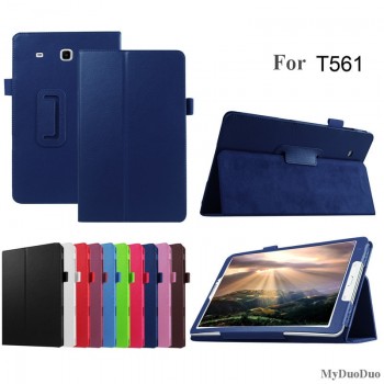 Litchi Pattern Tablet Case For Samsung Galaxy Tab E 9.6 T560 SM-T561 Flip Stand PU Leather Cover Case Protective Shell+Film+Pen