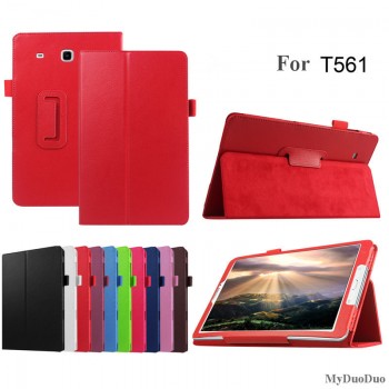 Litchi Pattern Tablet Case For Samsung Galaxy Tab E 9.6 T560 SM-T561 Flip Stand PU Leather Cover Case Protective Shell+Film+Pen