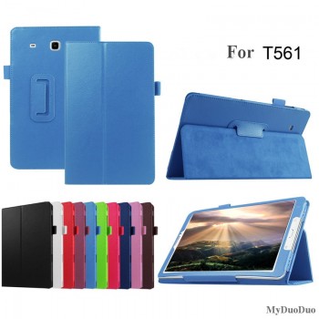 Litchi Pattern Tablet Case For Samsung Galaxy Tab E 9.6 T560 SM-T561 Flip Stand PU Leather Cover Case Protective Shell+Film+Pen