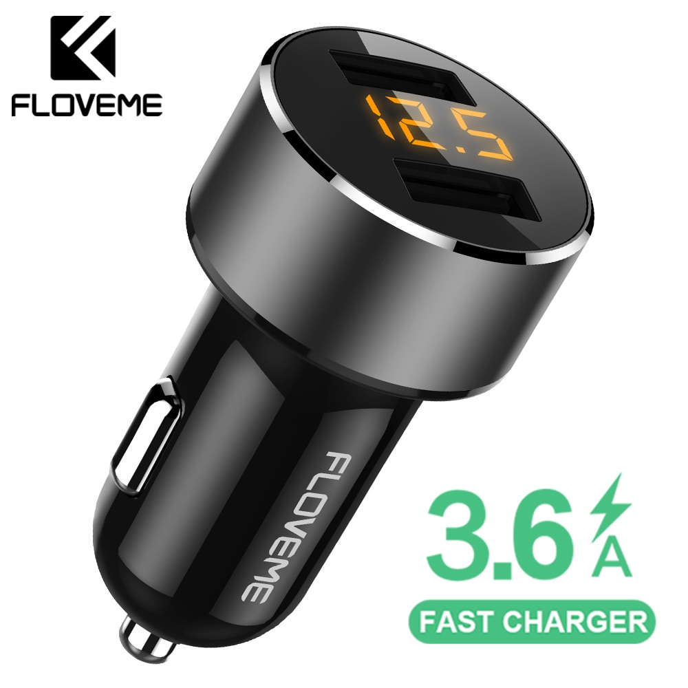 FLOVEME 18W USB Car Charger For iPhone Xiaomi Dual Port Car Chargeur Charger USB 3.6A Fast Charging Car Charger For Mobile Phone