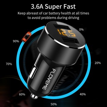 FLOVEME 18W USB Car Charger For iPhone Xiaomi Dual Port Car Chargeur Charger USB 3.6A Fast Charging Car Charger For Mobile Phone