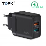 TOPK Quick Charge 3.0 18W QC 3.0 Dual USB Charger Adapter EU Plug Travel Wall Mobile Phone Charger for iPhone Samsung Xiaomi