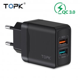 TOPK Quick Charge 3.0 18W QC 3.0 Dual USB Charger Adapter EU Plug Travel Wall Mobile Phone Charger for iPhone Samsung Xiaomi