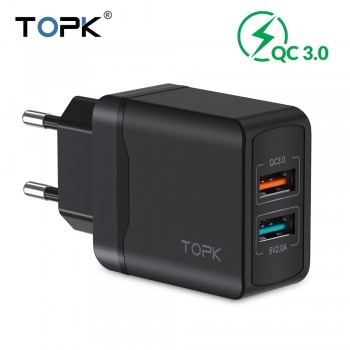 TOPK Quick Charge 3.0 18W QC 3.0 Dual USB Charger Adapter EU Plug Travel Wall Mobile Phone Charger for iPhone Samsung Xiaomi