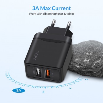 TOPK Quick Charge 3.0 18W QC 3.0 Dual USB Charger Adapter EU Plug Travel Wall Mobile Phone Charger for iPhone Samsung Xiaomi